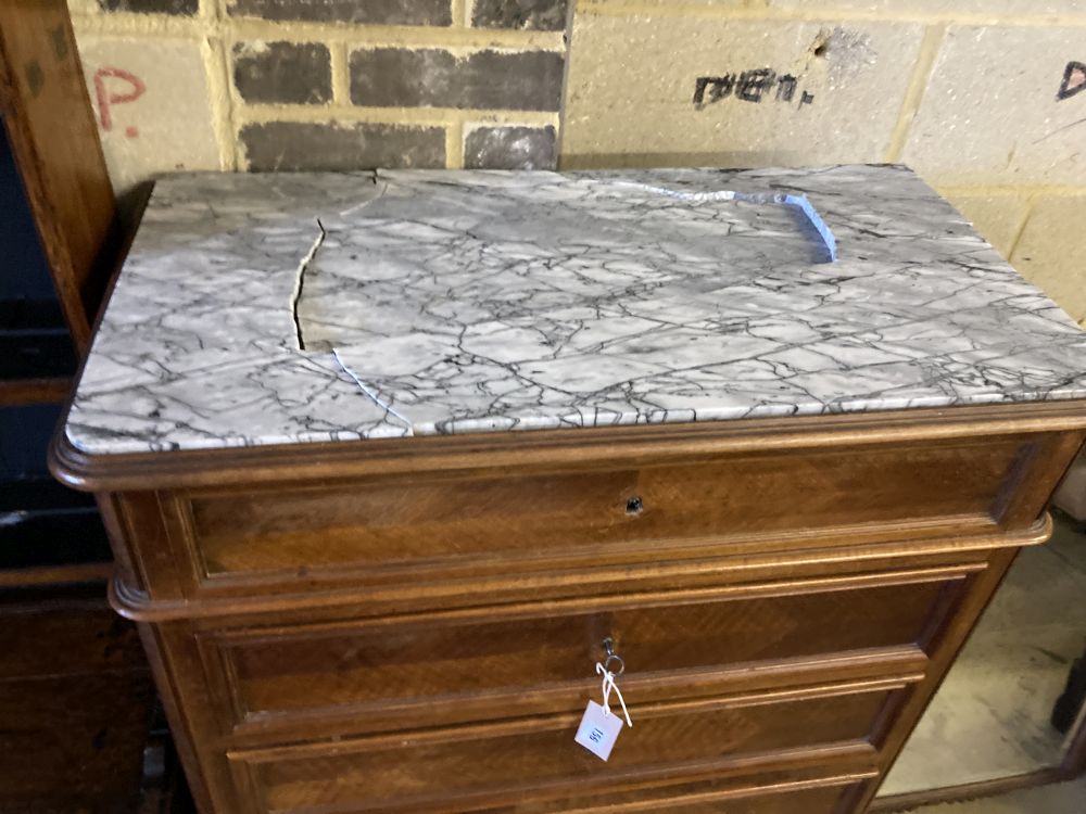 An early 20th century Louis XV semanier chest (marble a.f.), width 80cm, depth 41cm, height 46cm